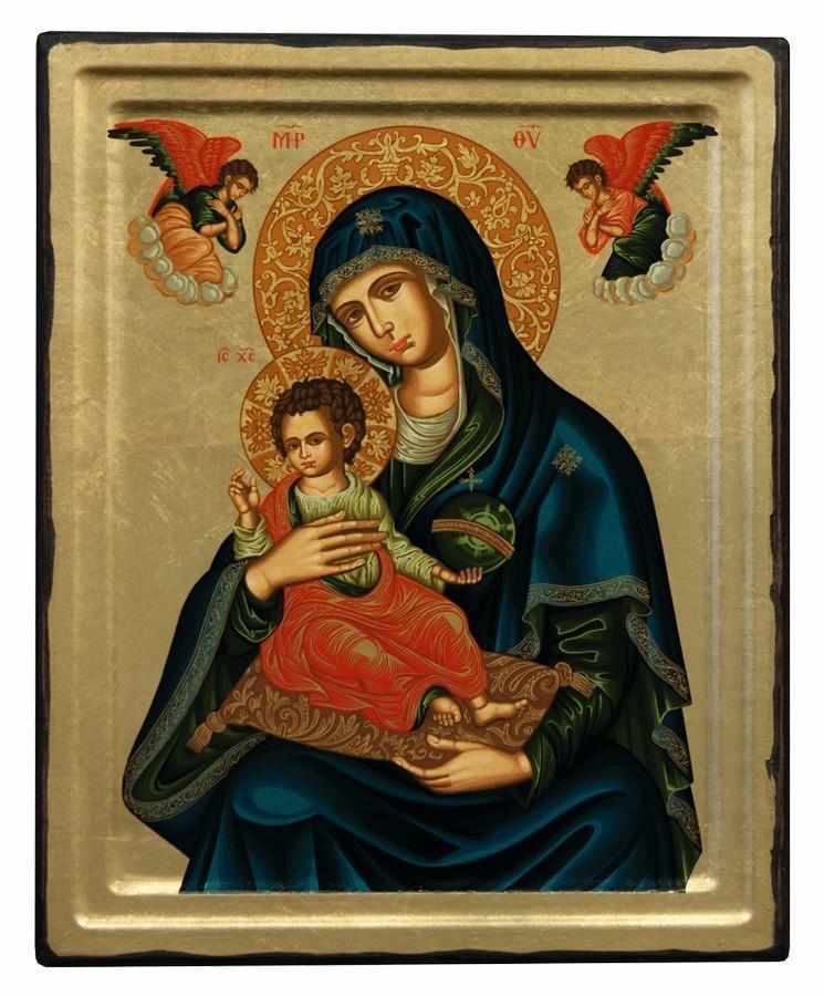 Virgin Mary Babykrateusa - Engraved wooden image painted on canvas - Mount Athos — additional product image 4 from Christianity Art