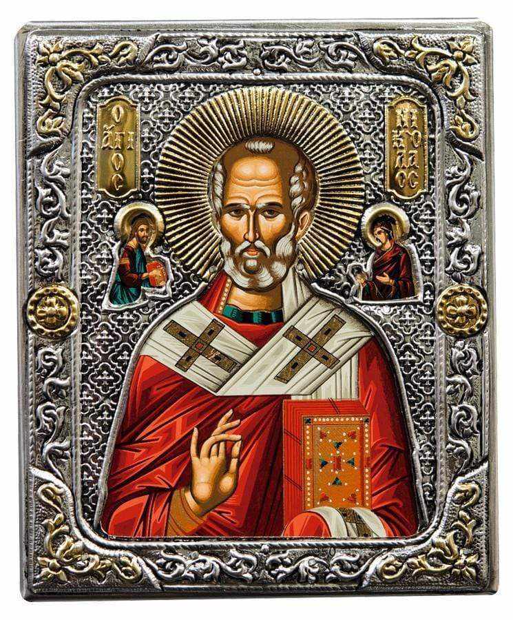 Saint Nikolaos - Silver icon on wood, locally gilded - Mount Athos — additional product image 6 from Christianity Art