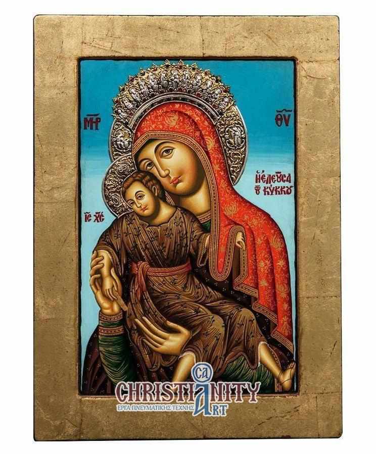 Virgin Mary Theotokos Eleousa - Old wooden icon with silver halo locally gold plated - Mount Athos — additional product image 4 from Christianity Art