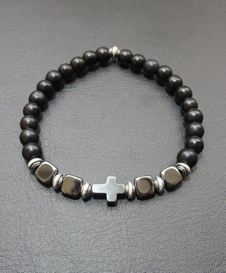 Howlite Bead Bracelet with Cross