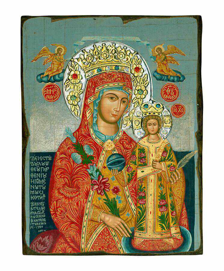 Virgin Mary of Rhodes - Old wooden image with silver halo locally gold plated - Mount Athos — additional product image 5 from Christianity Art