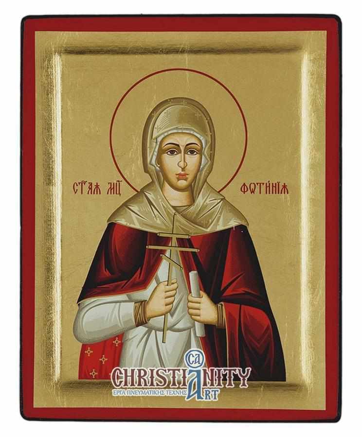 Saint Svetlana - Excavated wooden image on canvas with gold background - Mount Athos — additional product image 2 from Christianity Art
