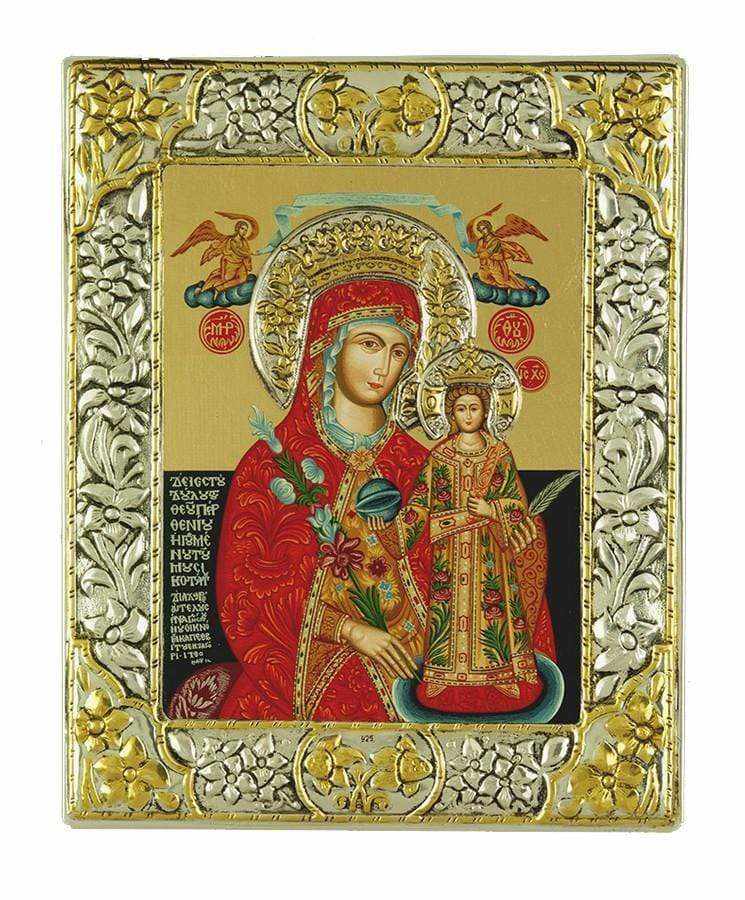 Virgin Mary of Rhodes - Silver image in wood, locally gilded - Mount Athos — additional product image 8 from Christianity Art