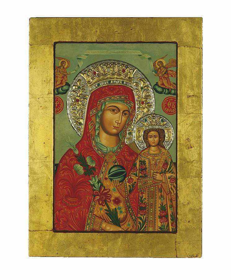 Virgin Mary of Rhodes - Old wooden image with silver halo locally gold plated - Mount Athos — additional product image 9 from Christianity Art