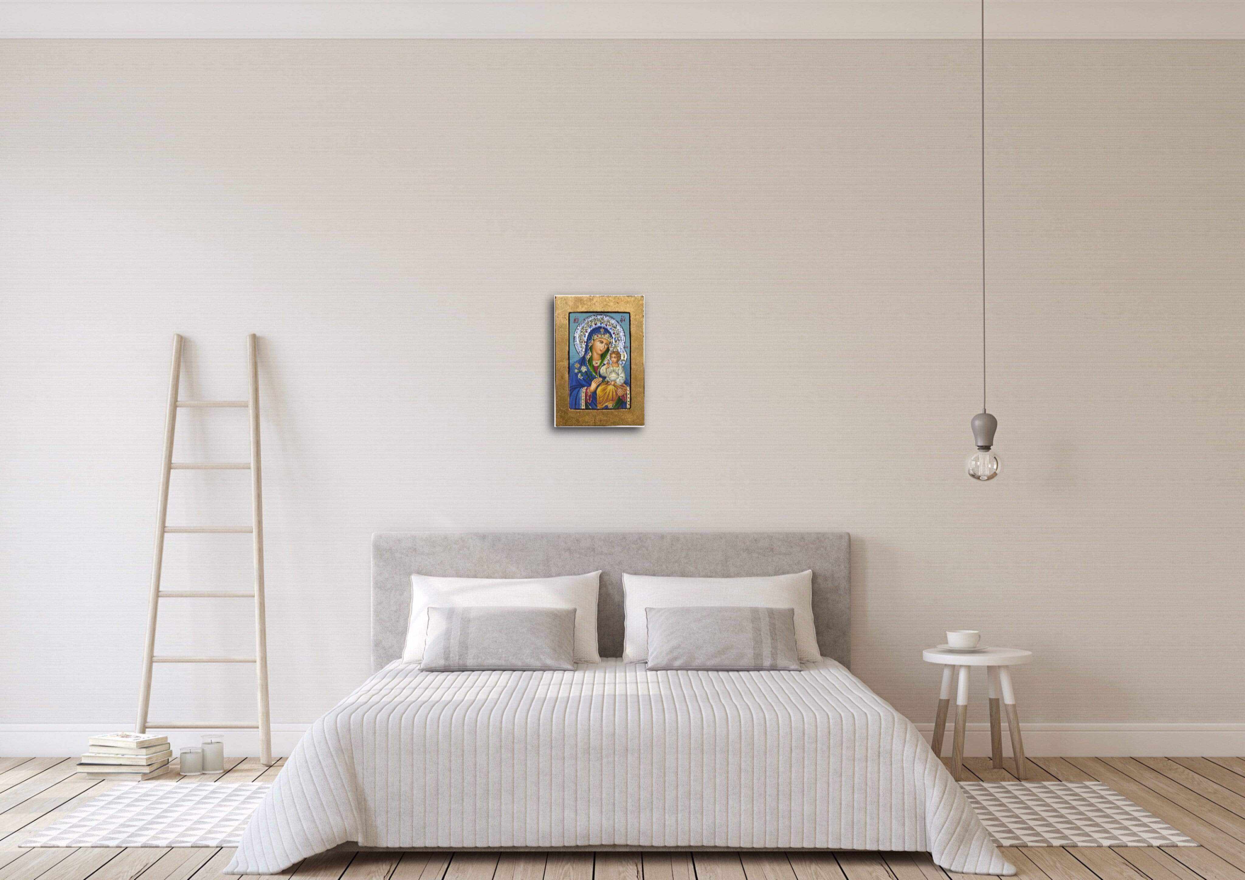 Virgin Mary of Lilies - Old wooden image with silver halo locally gold plated - Mount Athos — additional product image 8 from Christianity Art