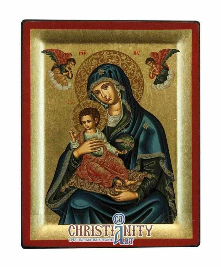 Virgin Mary Babykrateusa - Engraved wooden image on canvas with golden background - Mount Athos — additional product image 2 from Christianity Art