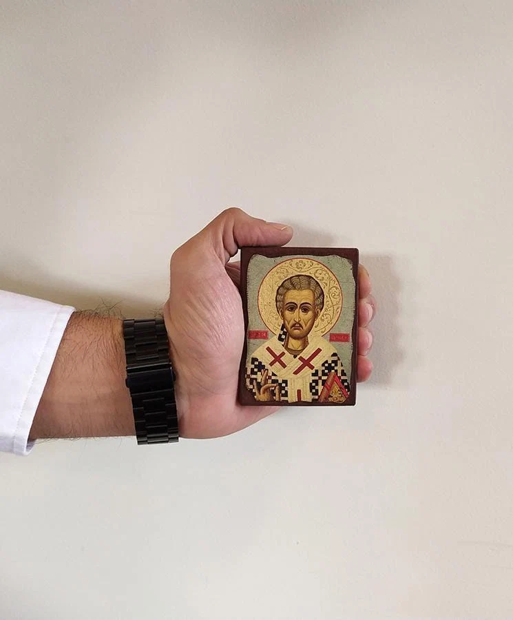 Saint Lazarus - Wooden aged image on canvas with golden background - Mount Athos — additional product image 4 from Christianity Art