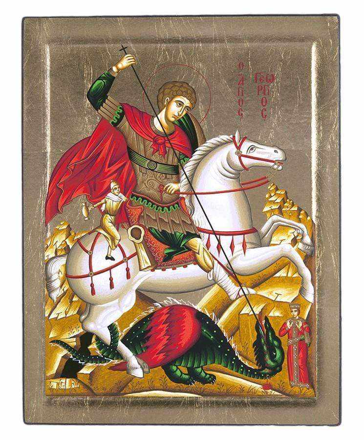Saint George - Engraved wooden image on canvas with gold background - Mount Athos — additional product image 6 from Christianity Art