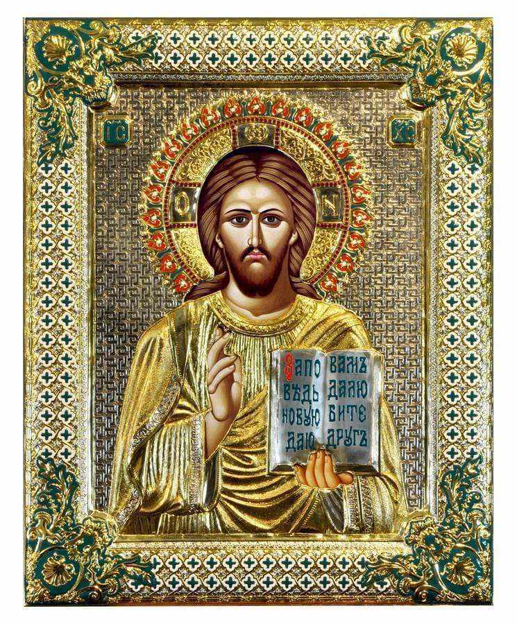 Christ Blessings - Silver image on wood, locally gilded and decorated with enamel - Mount Athos — additional product image 7 from Christianity Art