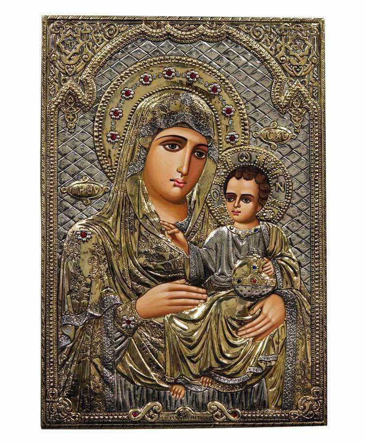 Virgin Mary Jerusalem - Silver image in wood, locally gilded - Mount Athos — additional product image 5 from Christianity Art