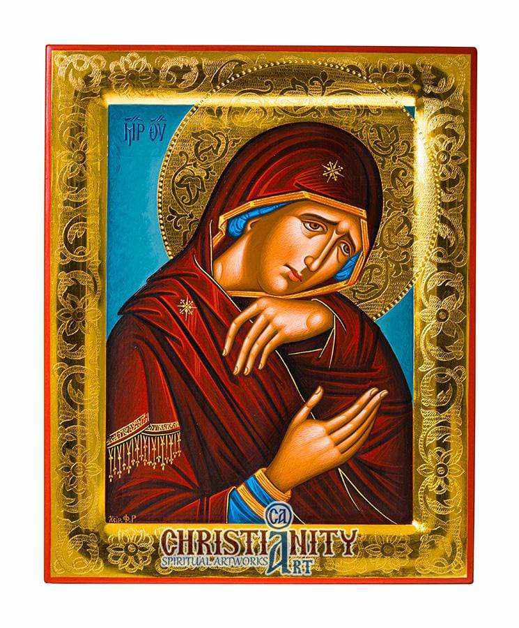 Virgin Mary - Stylvot 100% handmade image on canvas with gold background 24 carats on specially processed wood - Mount Athos