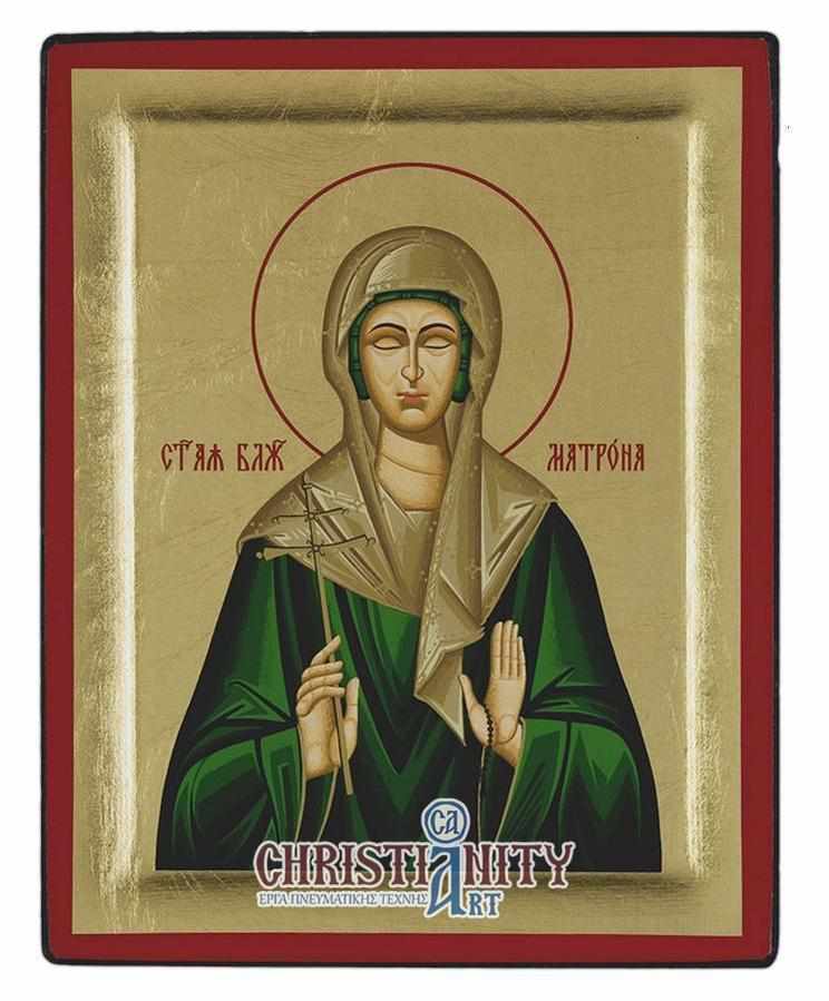 Saint Matrona - Excavated wooden image on canvas with gold background - Mount Athos — additional product image 2 from Christianity Art