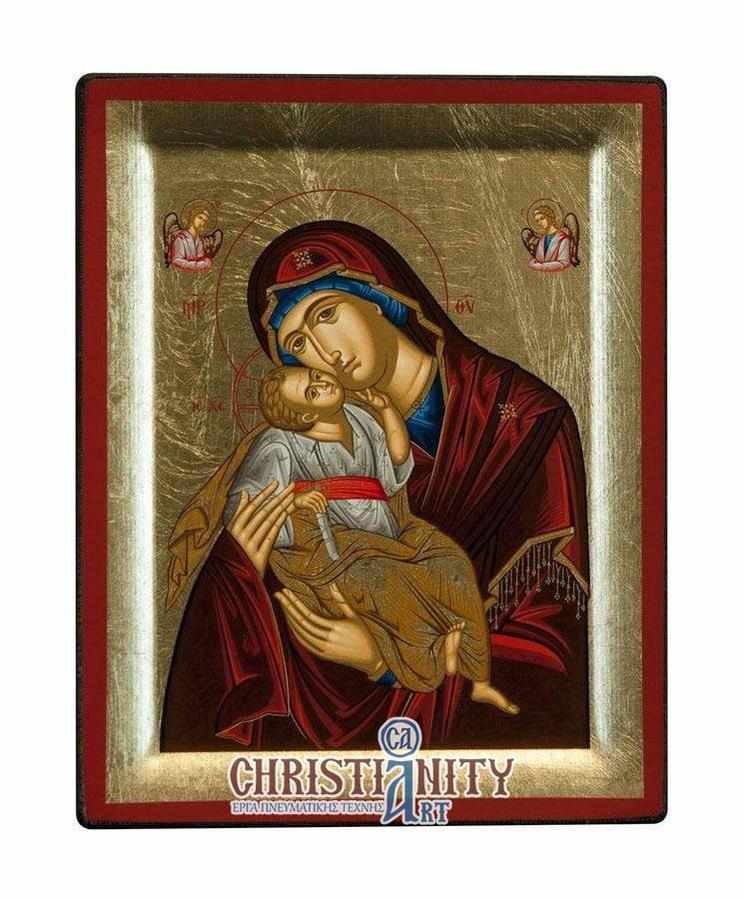 Virgin Mary Glylofilousa - Engraved wooden image on canvas with golden background - Mount Athos — additional product image 2 from Christianity Art