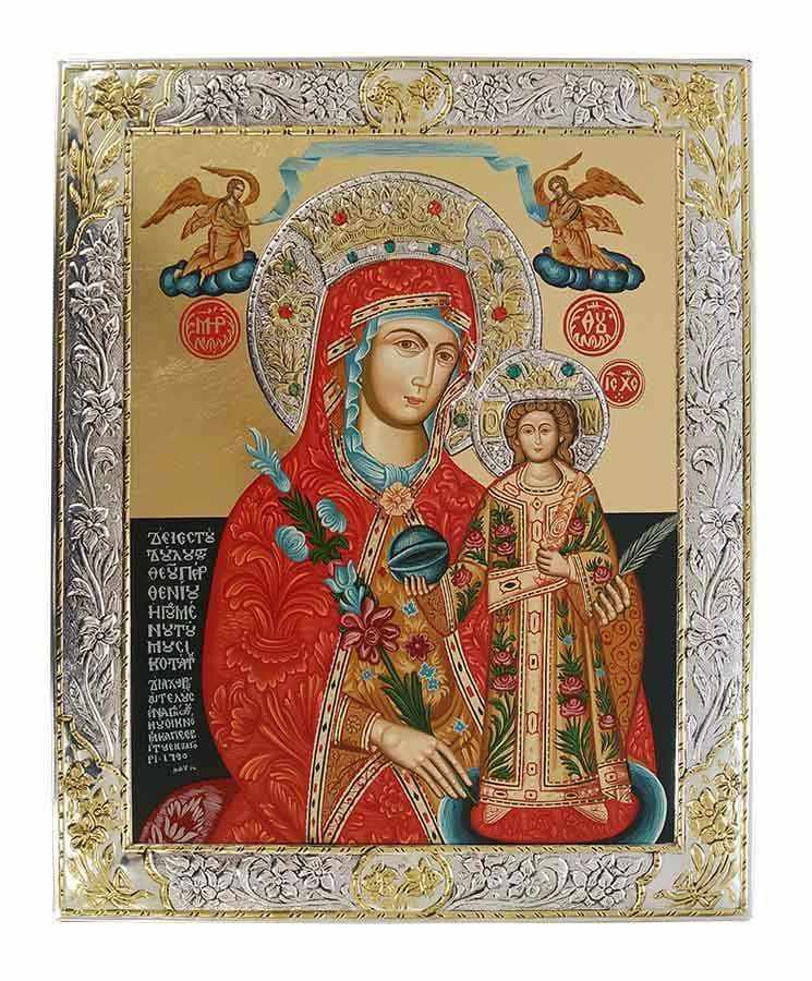 Virgin Mary of Rhodes - Silver image in wood, locally gilded - Mount Athos — additional product image 15 from Christianity Art