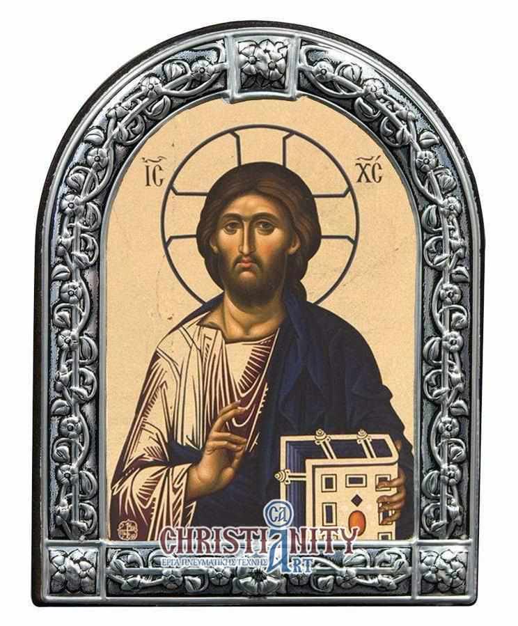 Jesus Christ Holy Monastery of Vatopedi - Image in wood with indelible metal frame - Mount Athos