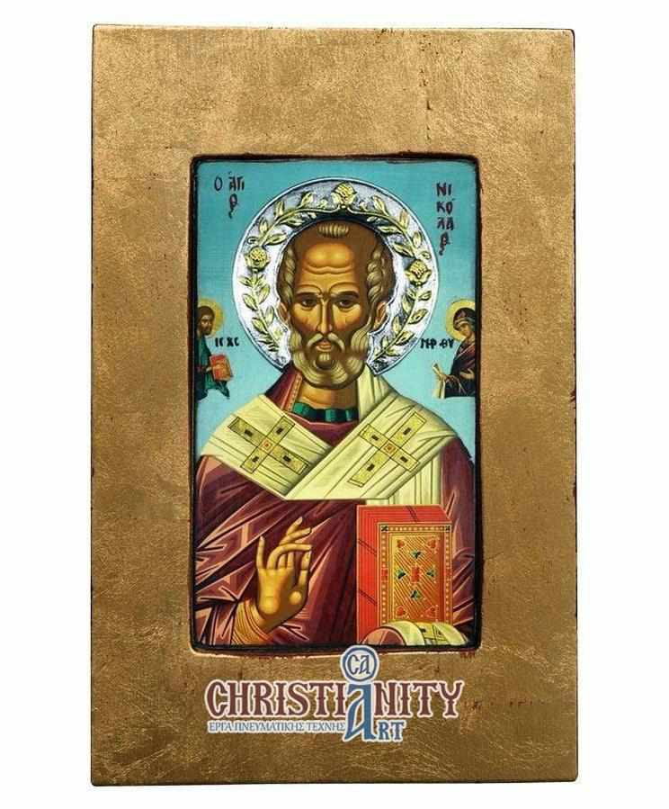 Saint Nikolaos - Aged wooden icon with a silver halo locally gilded - Mount Athos — additional product image 2 from Christianity Art