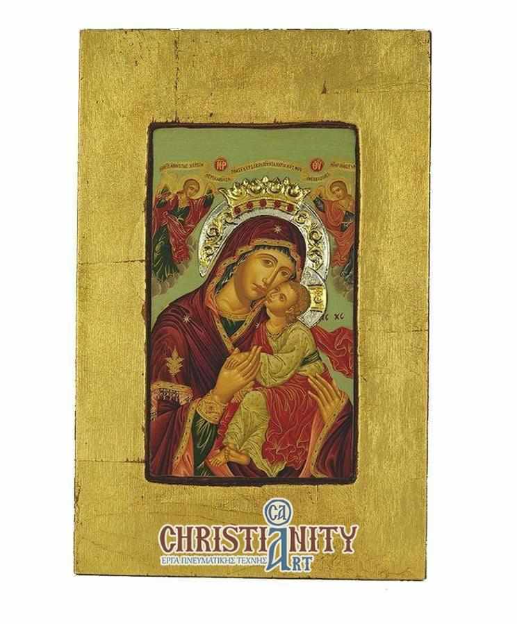 Virgin Mary Glylofilousa - Old wooden image with silver halo locally gold plated - Mount Athos — additional product image 2 from Christianity Art