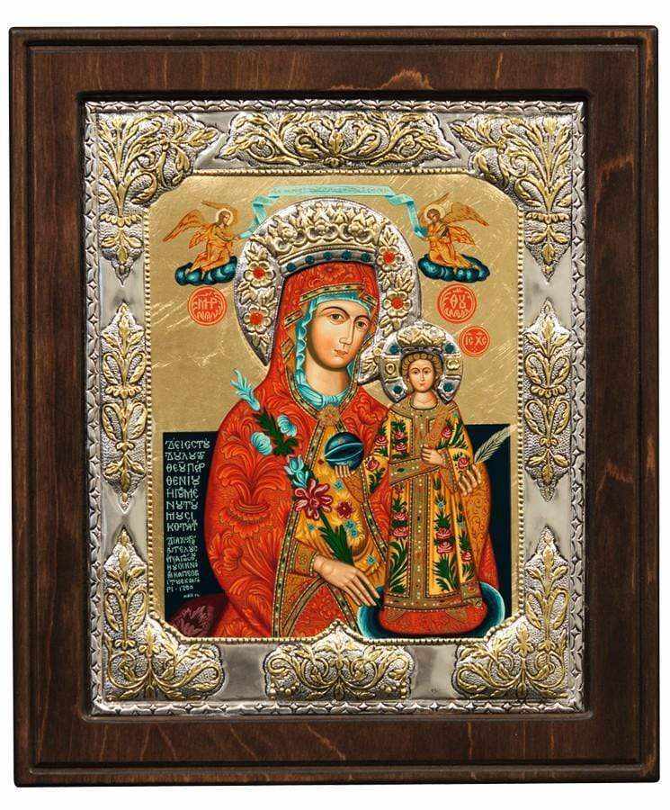 Virgin Mary of Rhodes - Silver image in wood, locally gilded - Mount Athos — additional product image 4 from Christianity Art