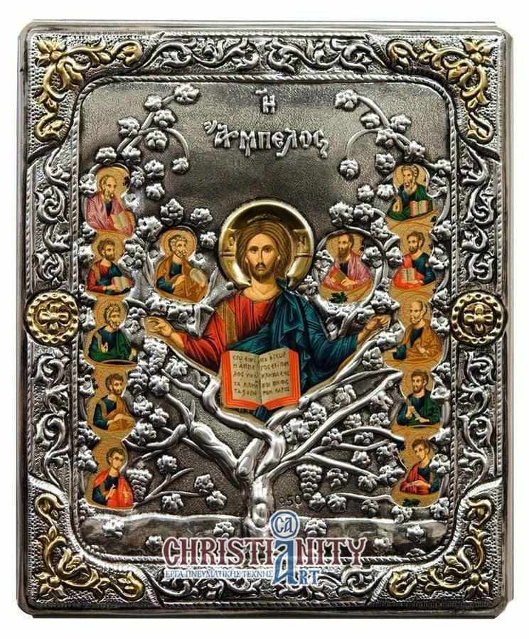 The Vineyard - Silver image in wood, locally gilded - Mount Athos