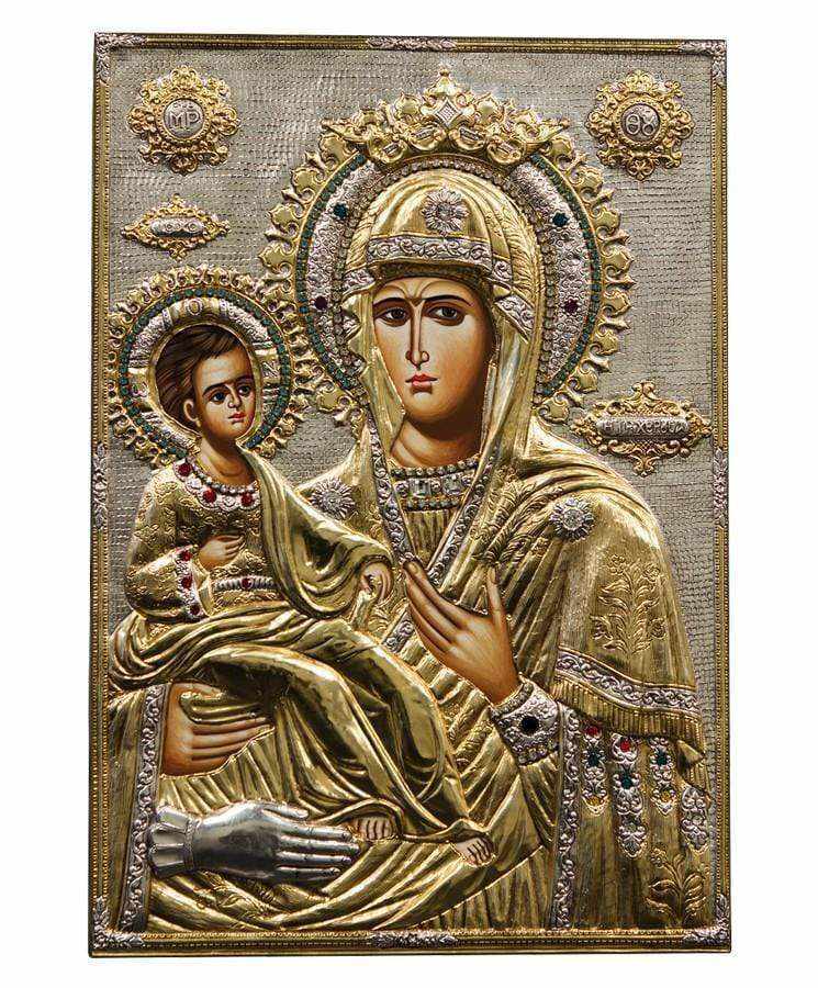 Virgin Mary Triherousa - Silver image in wood, locally gilded - Mount Athos — additional product image 7 from Christianity Art