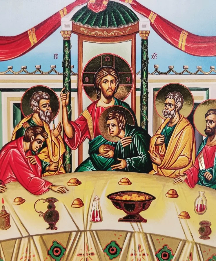 The Secret Dinner - Wooden image on Camvas with polished gold background — additional product image 2 from Christianity Art