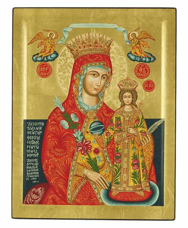 Virgin Mary of Rhodes - Engraved wooden image on canvas with golden background - Mount Athos — additional product image 6 from Christianity Art