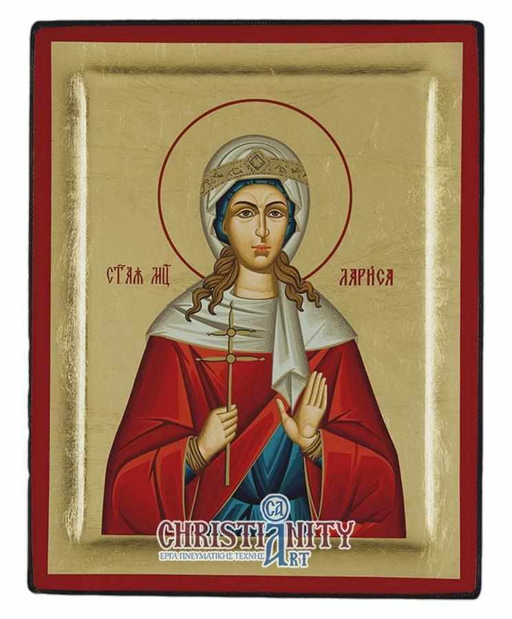 Saint Larissa - Excavated wooden image on canvas with gold background - Mount Athos — additional product image 2 from Christianity Art