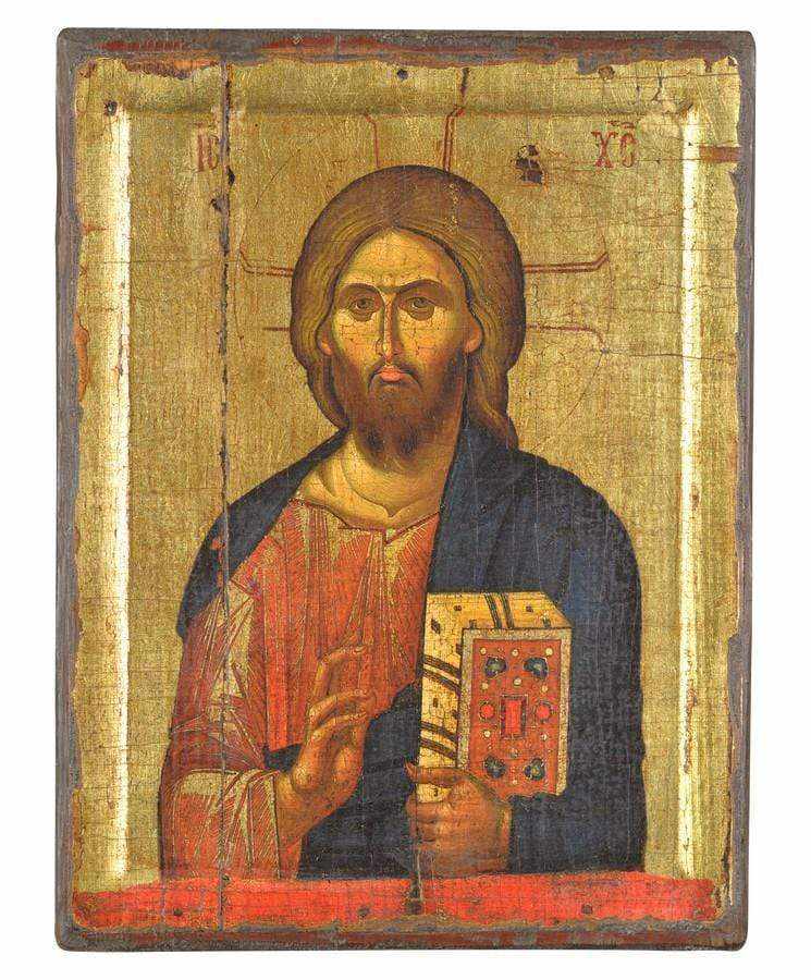 Christ Almighty - Engraved wooden aged image on canvas with golden background - Mount Athos — additional product image 4 from Christianity Art