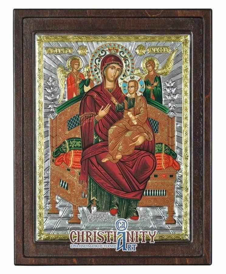 Virgin Mary Pantanassa - Silver image in wood, locally gold plated - Mount Athos — additional product image 2 from Christianity Art