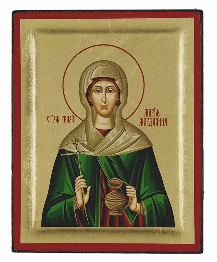 Maria Magdalene - Engraved wooden image on canvas with golden background - Mount Athos — additional product image 7 from Christianity Art