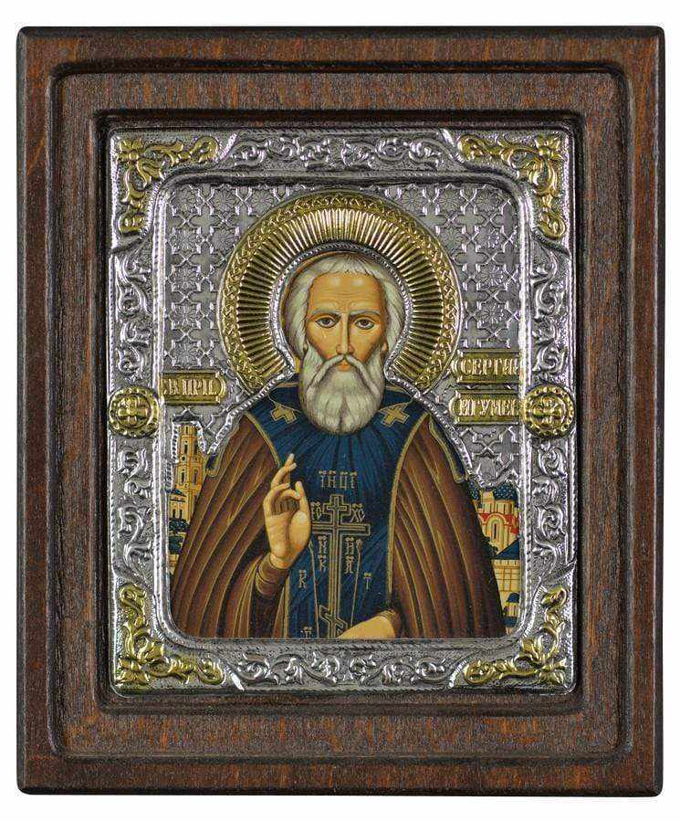 Saint Sergios - Silver image on wood, locally gold plated - Mount Athos — additional product image 4 from Christianity Art