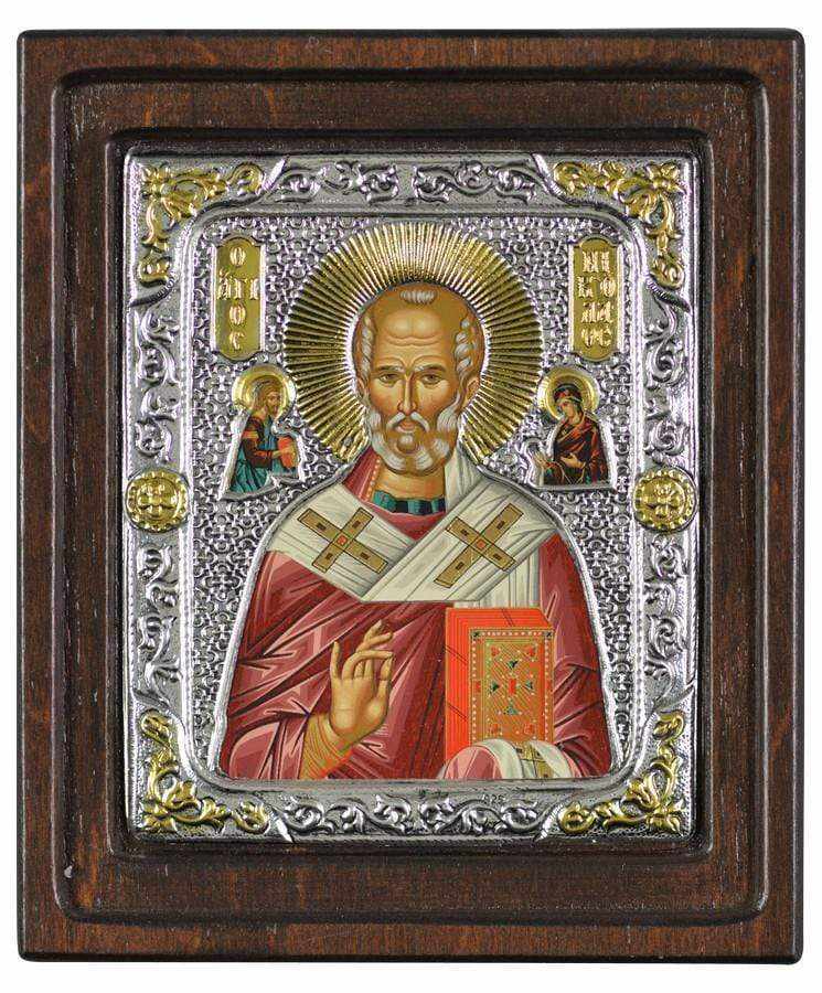 Saint Nikolaos - Silver image in wood, locally gold plated - Mount Athos — additional product image 4 from Christianity Art