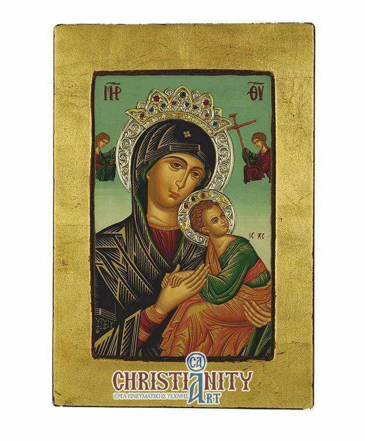 Virgin Mary Permanent Help - Old wooden image with silver halo locally gilded - Mount Athos — additional product image 3 from Christianity Art