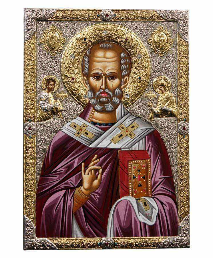 Saint Nikolaos - Silver icon on wood, locally gilded - Mount Athos — additional product image 7 from Christianity Art