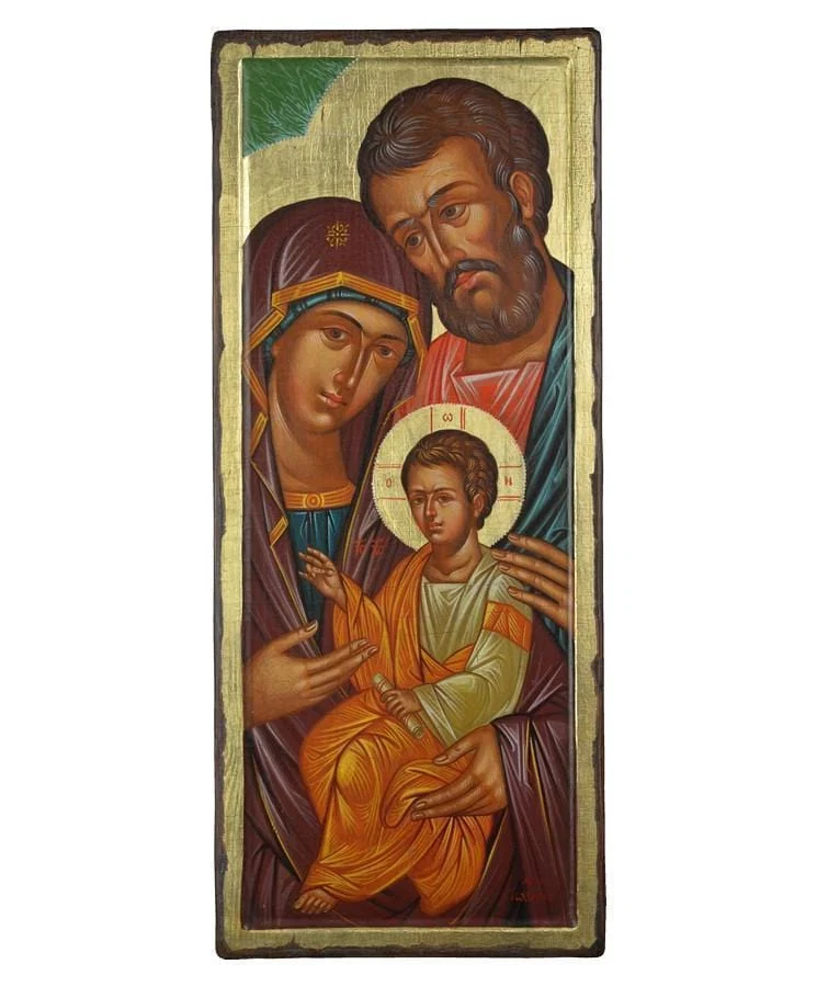 The Holy Family - 100% handmade wooden picture on canvas with gold background - Mount Athos — additional product image 5 from Christianity Art
