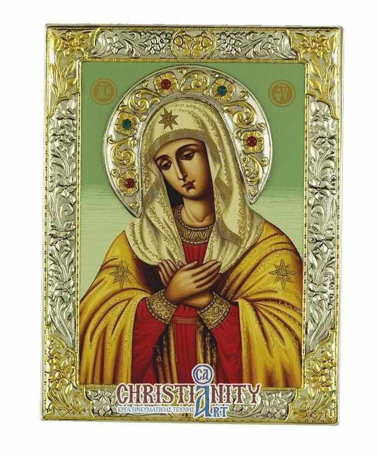 Virgin Mary Deomeni - Silver image in wood, locally gilded - Mount Athos — additional product image 2 from Christianity Art