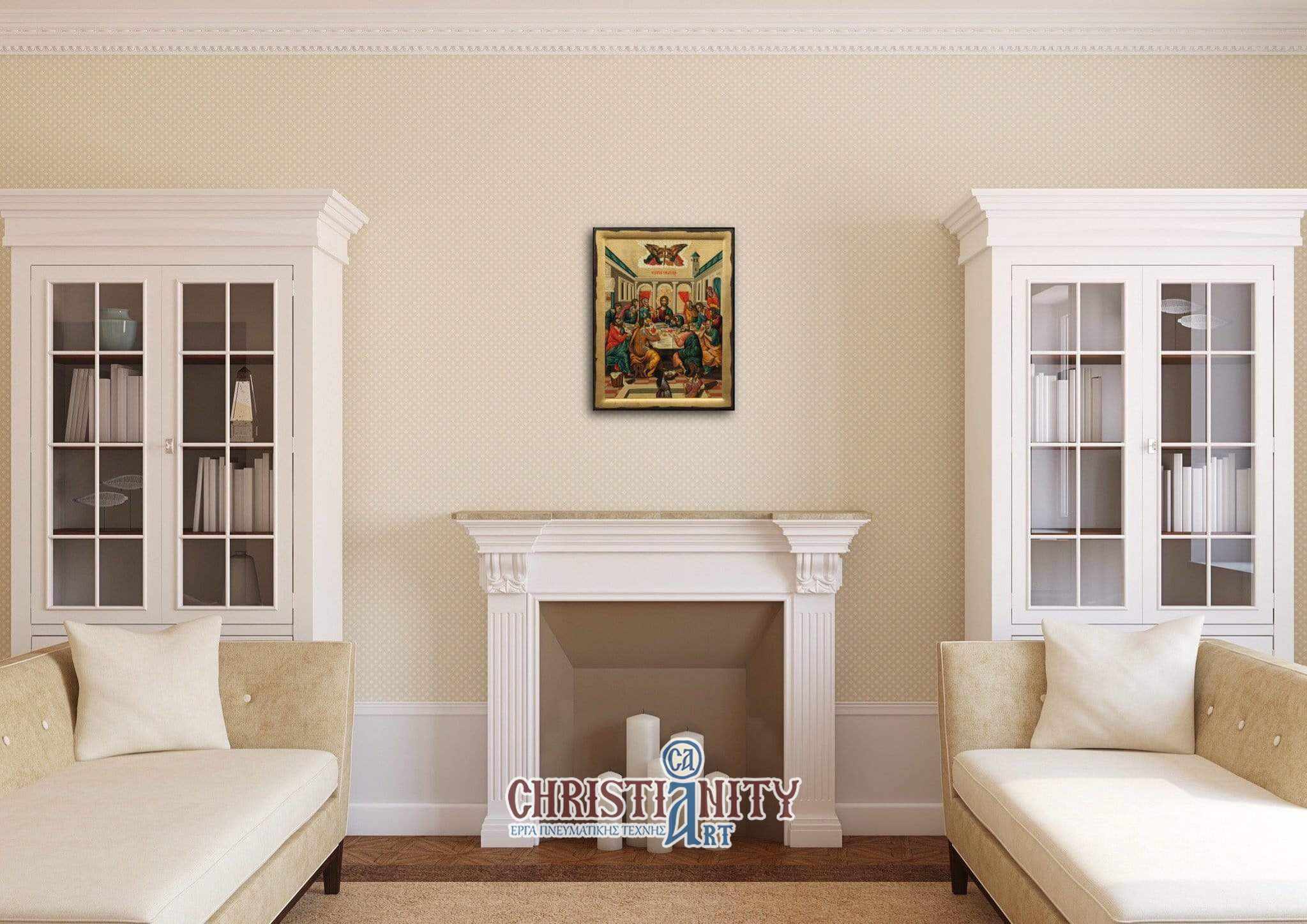 The Secret Dinner - Engraved wooden image made on canvas - Mount Athos — additional product image 2 from Christianity Art