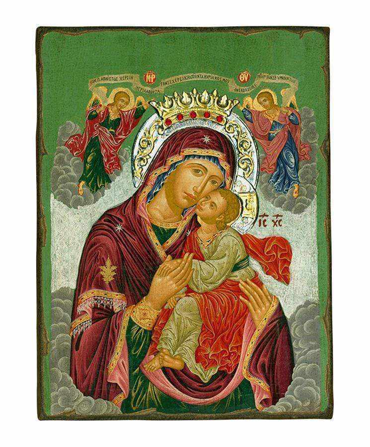 Virgin Mary Glylofilousa - Old wooden image with silver halo locally gold plated - Mount Athos — additional product image 5 from Christianity Art