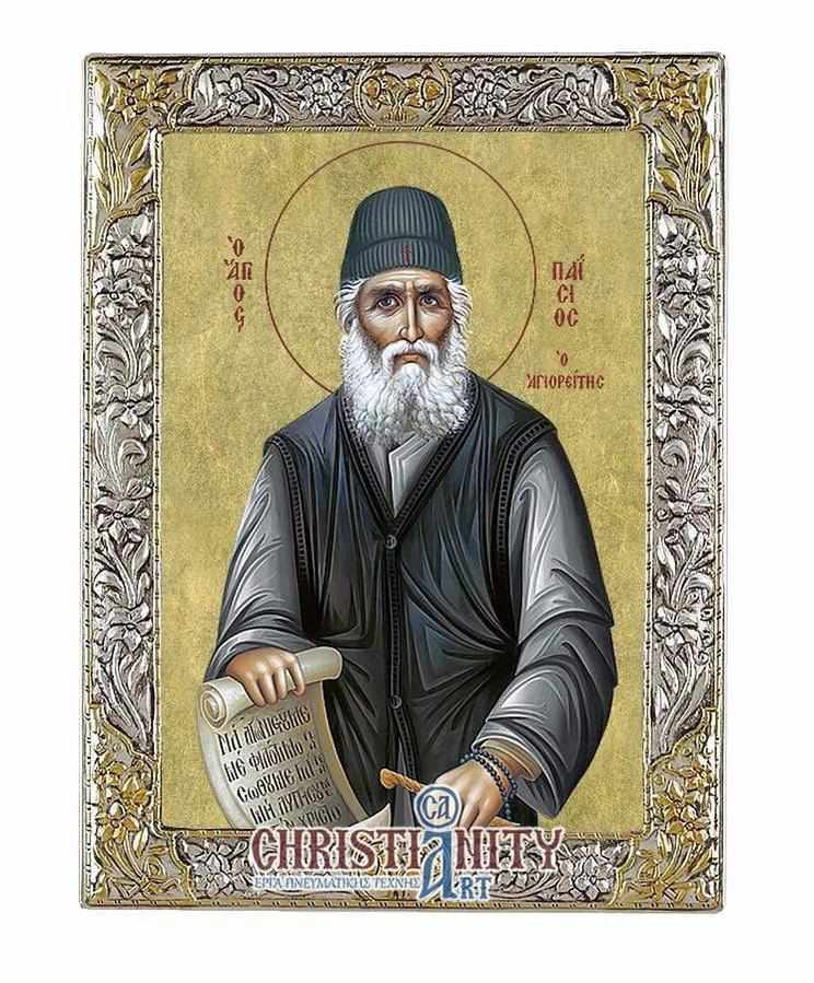 Saint Paisios - Silver image on wood, locally gilded - Mount Athos — additional product image 2 from Christianity Art
