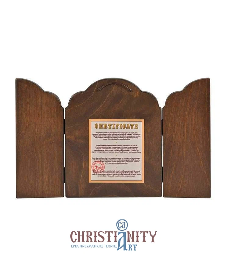The Birth of Christ - Old wooden image triptych on canvas with golden background - Mount Athos — additional product image 2 from Christianity Art