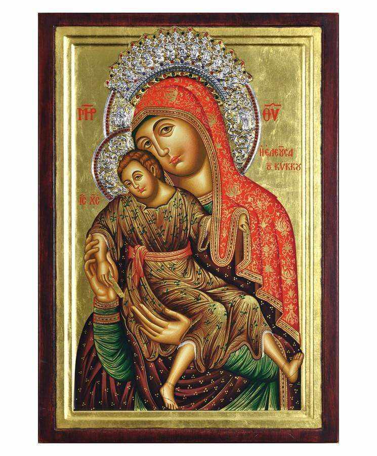 Virgin Mary Theotokos Elousa - Engraved wooden image with silver halo - Mount Athos — additional product image 4 from Christianity Art