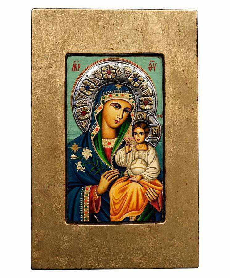 Virgin Mary of Lilies - Old wooden image with silver halo locally gold plated - Mount Athos — additional product image 11 from Christianity Art