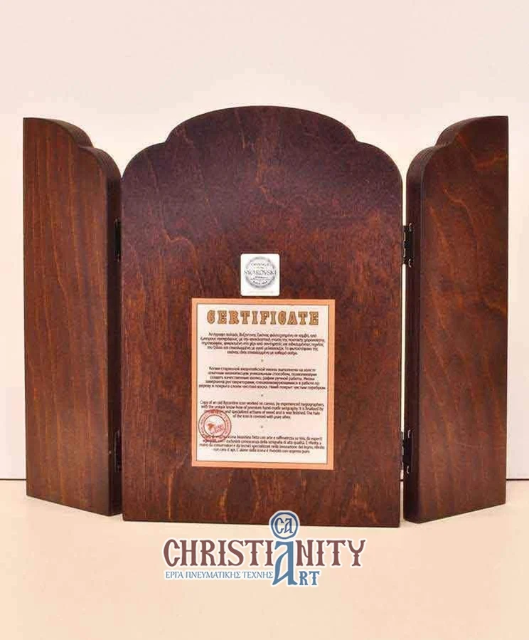 Christ Pantokrator - Old wooden icon triptych with silver halo locally gilded - Mount Athos — additional product image 2 from Christianity Art