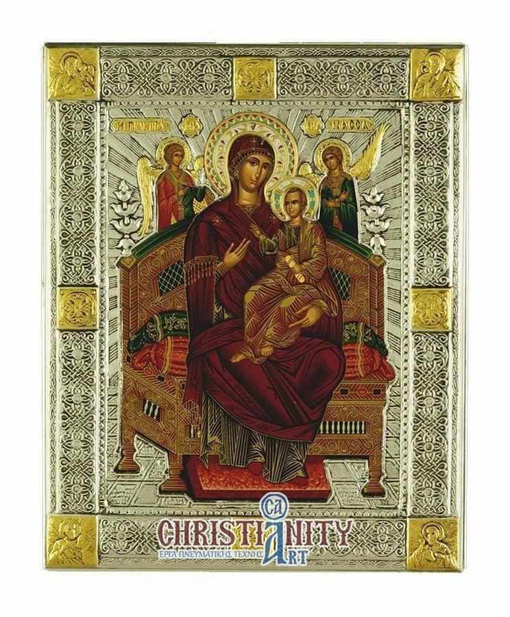 Virgin Mary Pantanassa - Silver image in wood, locally gold plated - Mount Athos — additional product image 2 from Christianity Art