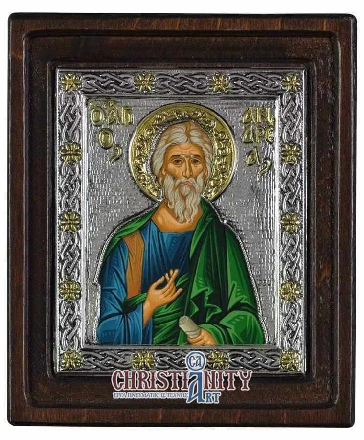 Saint Andrew - Silver icon on wood, locally gilded - Mount Athos