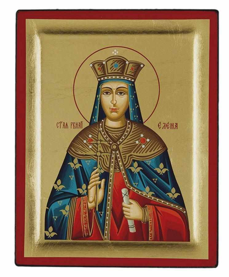 Saint Helena - Excavated wooden image on canvas with gold background - Mount Athos — additional product image 7 from Christianity Art