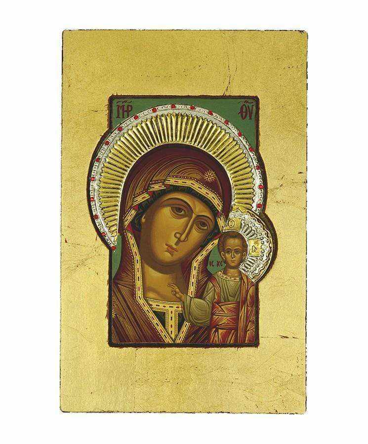 Our Lady of Kazan - Old wooden image with silver halo locally gold plated - Mount Athos — additional product image 8 from Christianity Art