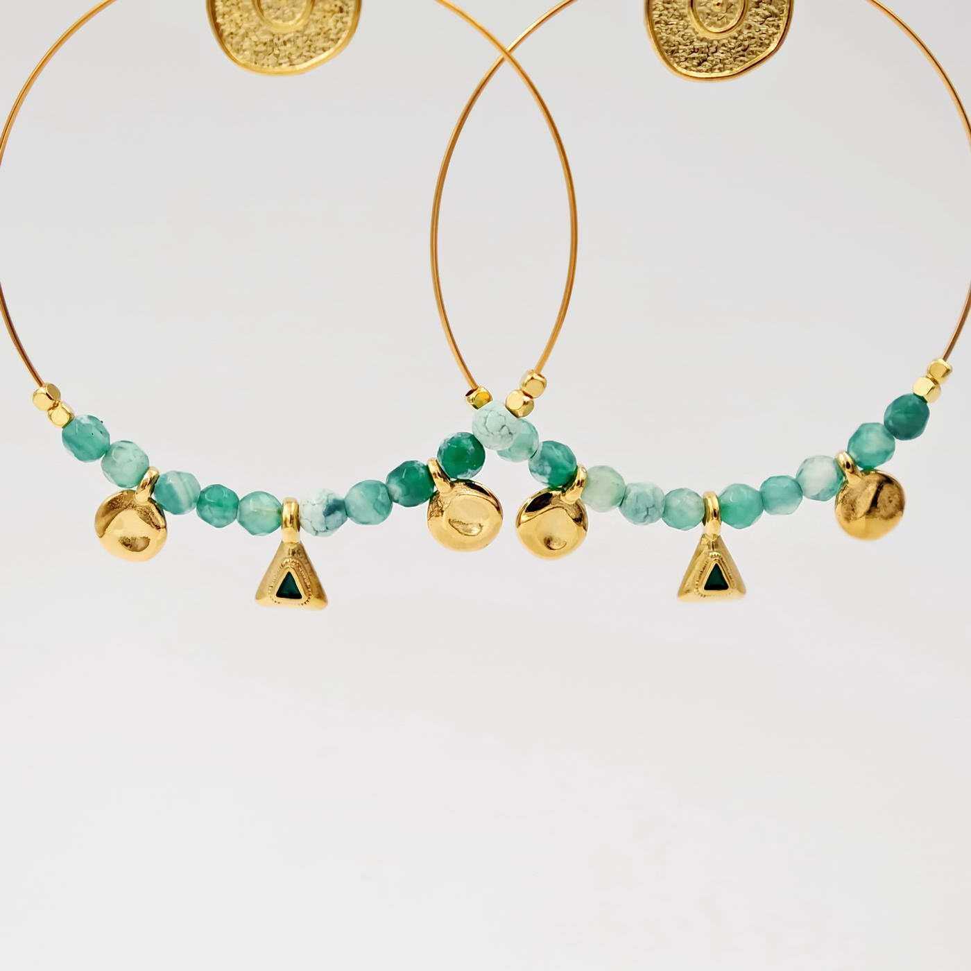 Skyros Hoops with Coral & Crystals — Earrings from Toolittle — additional view 5