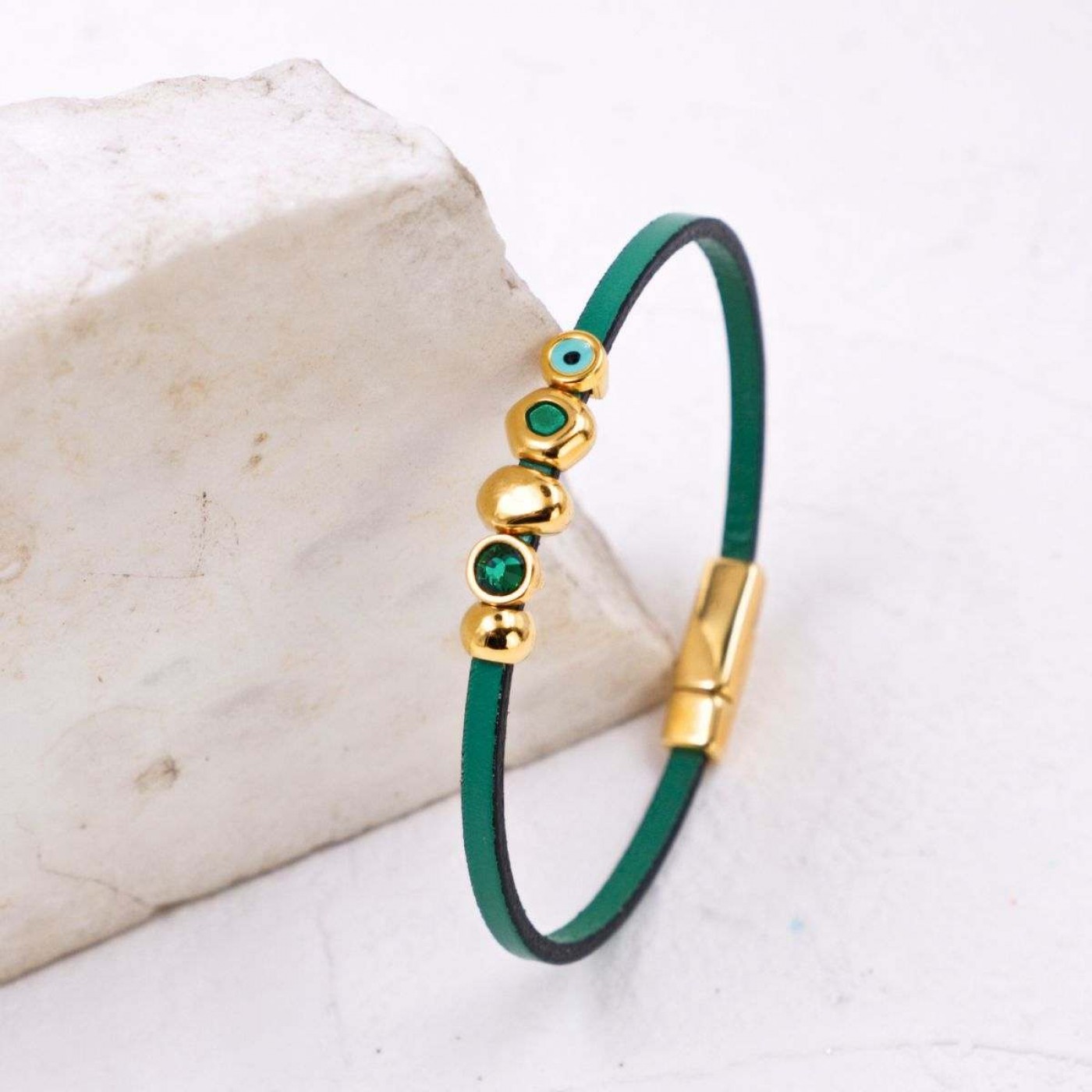 Evil Eye & Crystals Leather Bracelet | Handmade — Bracelets from Toolittle — additional view 2