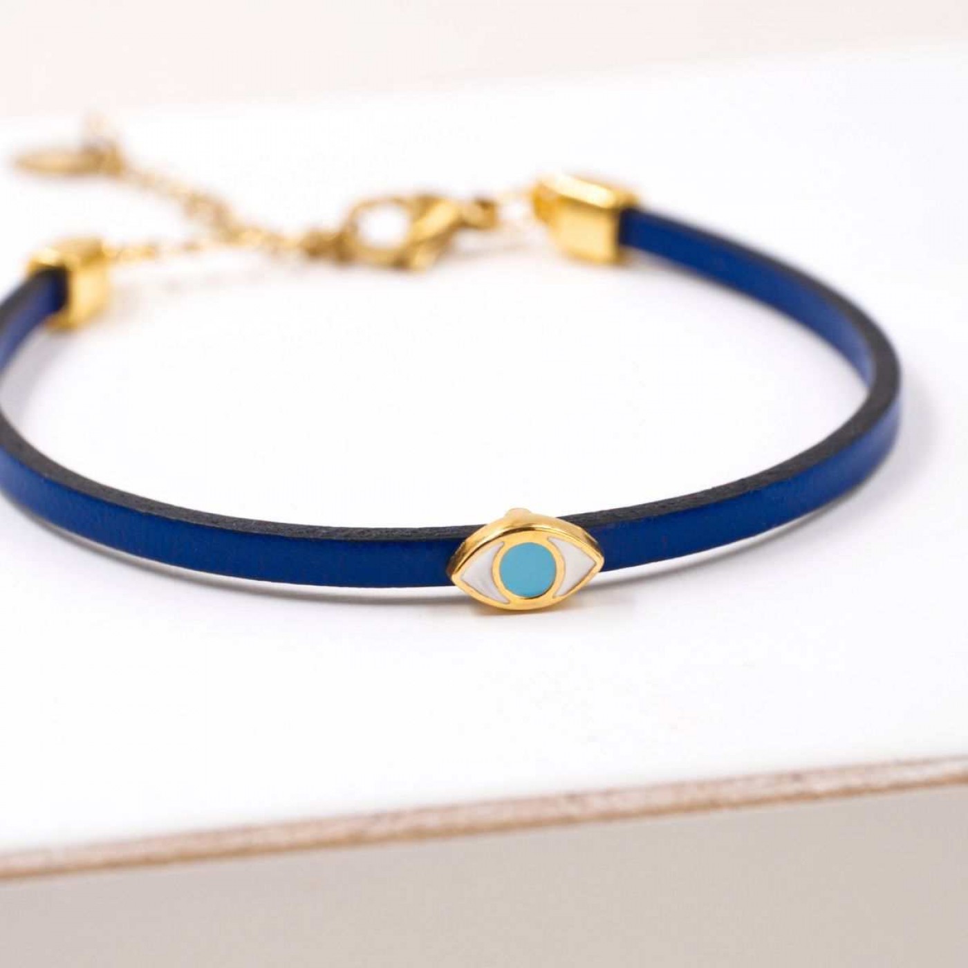 Handmade Leather Bracelet with Evil Eye – 24K Gold Plated — Bracelets from Toolittle — additional view 5